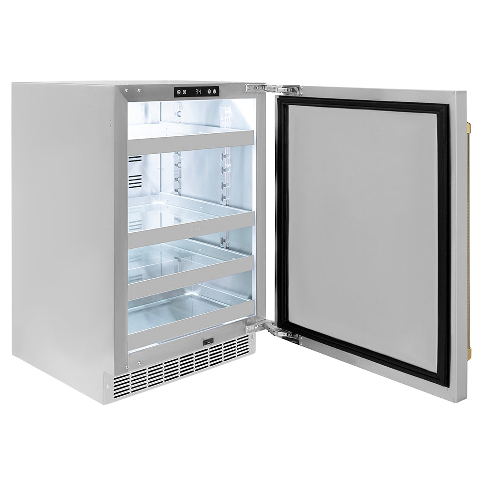 ZLINE Autograph 24 in. Touchstone Beverage Fridge With Stainless Steel Door And Gold Helix Handle - View 5 | Fridge.com