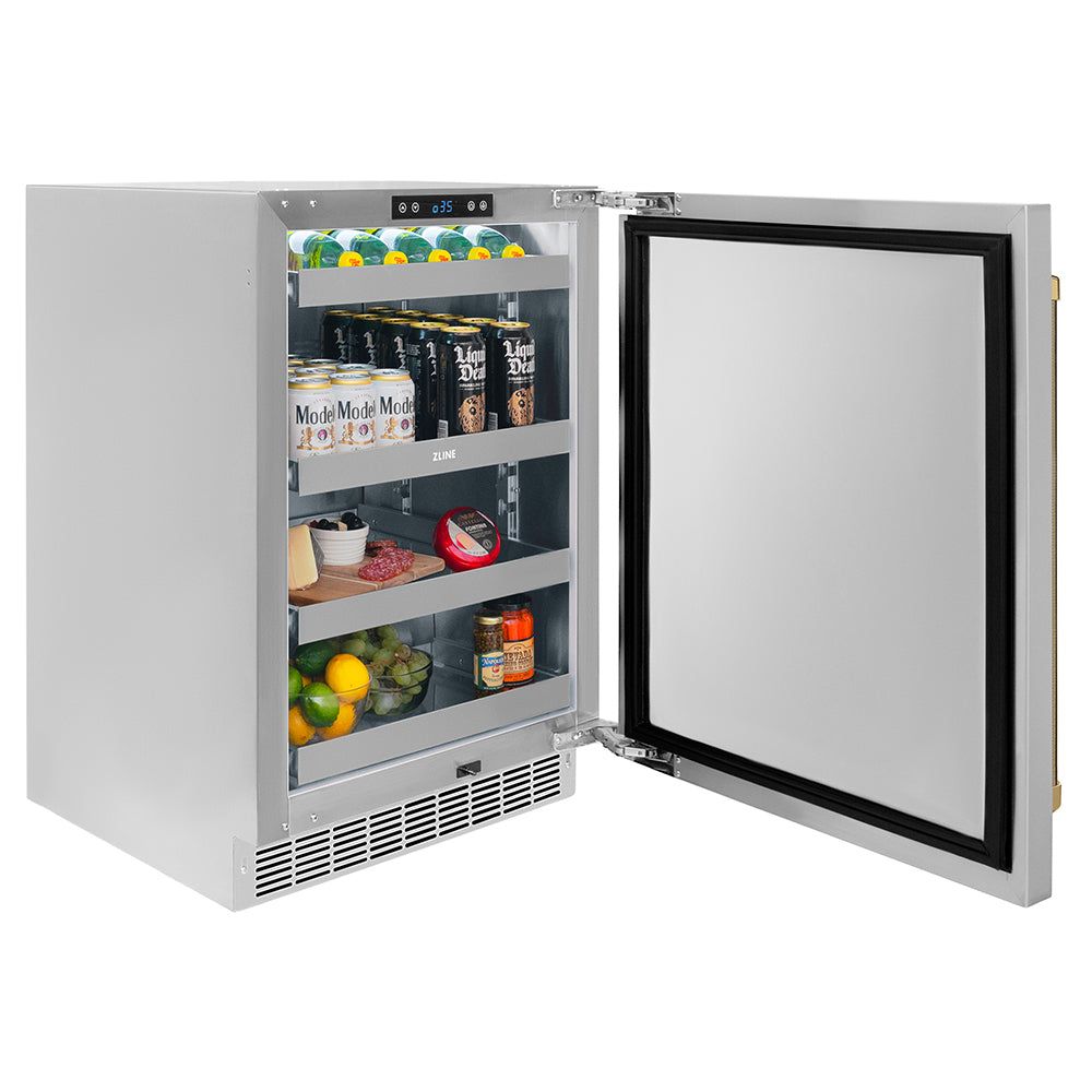 ZLINE Autograph 24 in. Touchstone Beverage Fridge With Stainless Steel Door And Gold Helix Handle - View 6 | Fridge.com