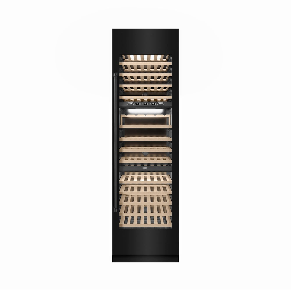 ZLINE Autograph 24 in. 12.4 cu. ft. Triple Zone 100 Bottle Column Wine Cooler In Stainless Steel Accents - View 2 | Fridge.com