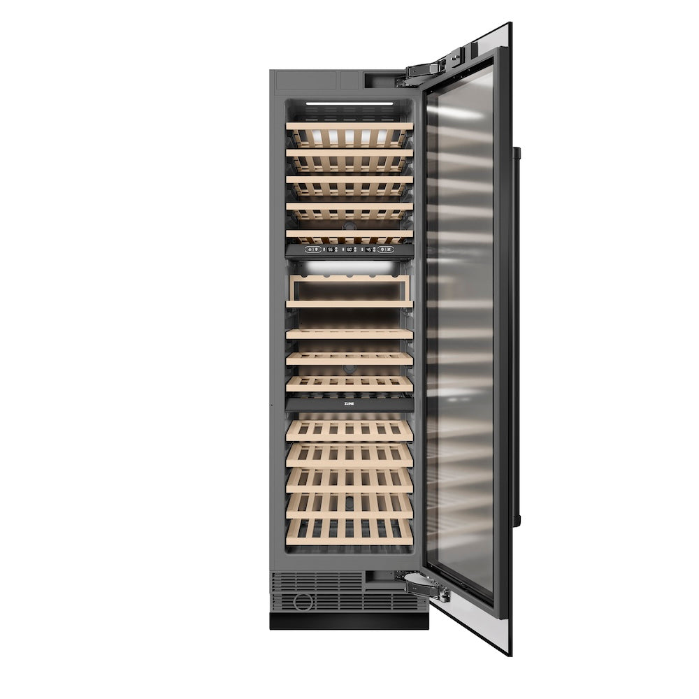 ZLINE Autograph 24 in. 12.4 cu. ft. Triple Zone 100 Bottle Column Wine Cooler In Stainless Steel Accents - View 3 | Fridge.com