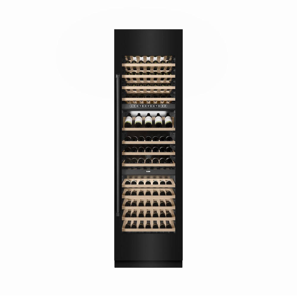 ZLINE Autograph 24 in. 12.4 cu. ft. Triple Zone 100 Bottle Column Wine Cooler In Stainless Steel Accents - View 4 | Fridge.com