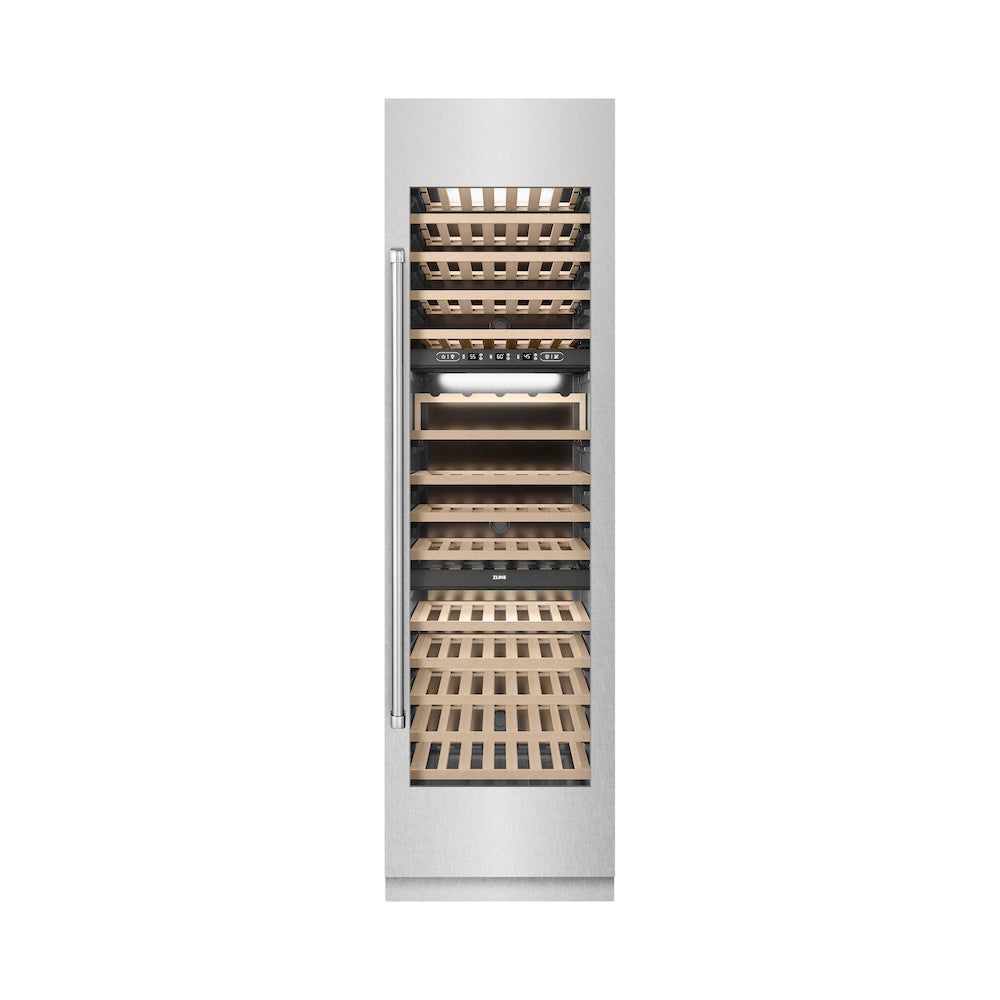 ZLINE 24 in. 12.4 cu. ft. Triple Zone 100 Bottle Column Wine Cooler Accents - View 2 | Fridge.com