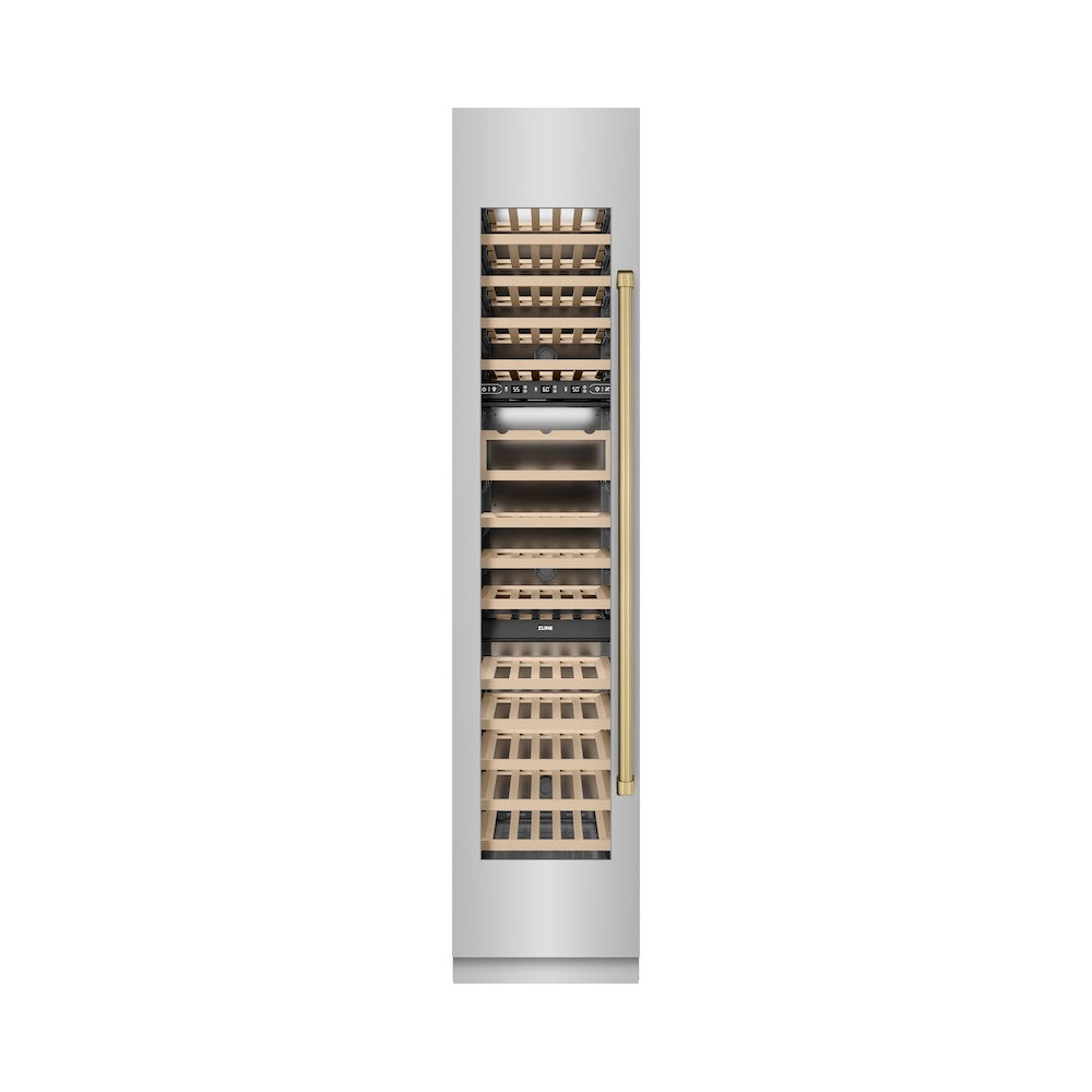ZLINE Autograph 18 in. 9.0 cu. ft. Triple Zone 68 Bottle Hinge Column Wine Cooler In Stainless Steel With Accents - View 4 | Fridge.com