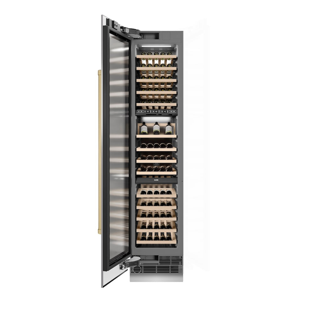 ZLINE Autograph 18 in. 9.0 cu. ft. Triple Zone 68 Bottle Hinge Column Wine Cooler In Stainless Steel With Accents - View 5 | Fridge.com