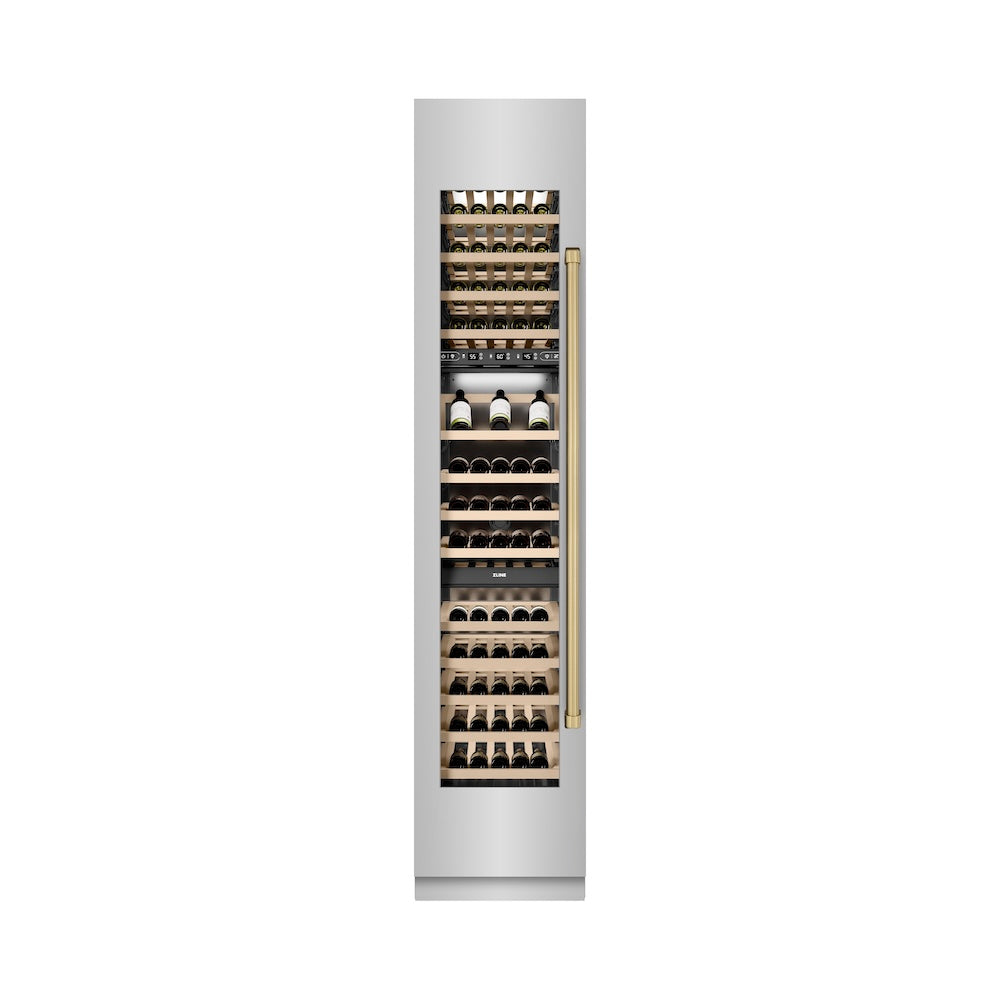 ZLINE Autograph 18 in. 9.0 cu. ft. Triple Zone 68 Bottle Hinge Column Wine Cooler In Stainless Steel With Accents - View 6 | Fridge.com