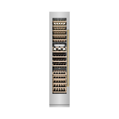 ZLINE Autograph 18 in. 9.0 cu. ft. Triple Zone 68 Bottle Hinge Column Wine Cooler in Stainless Steel with Accents | Fridge.com