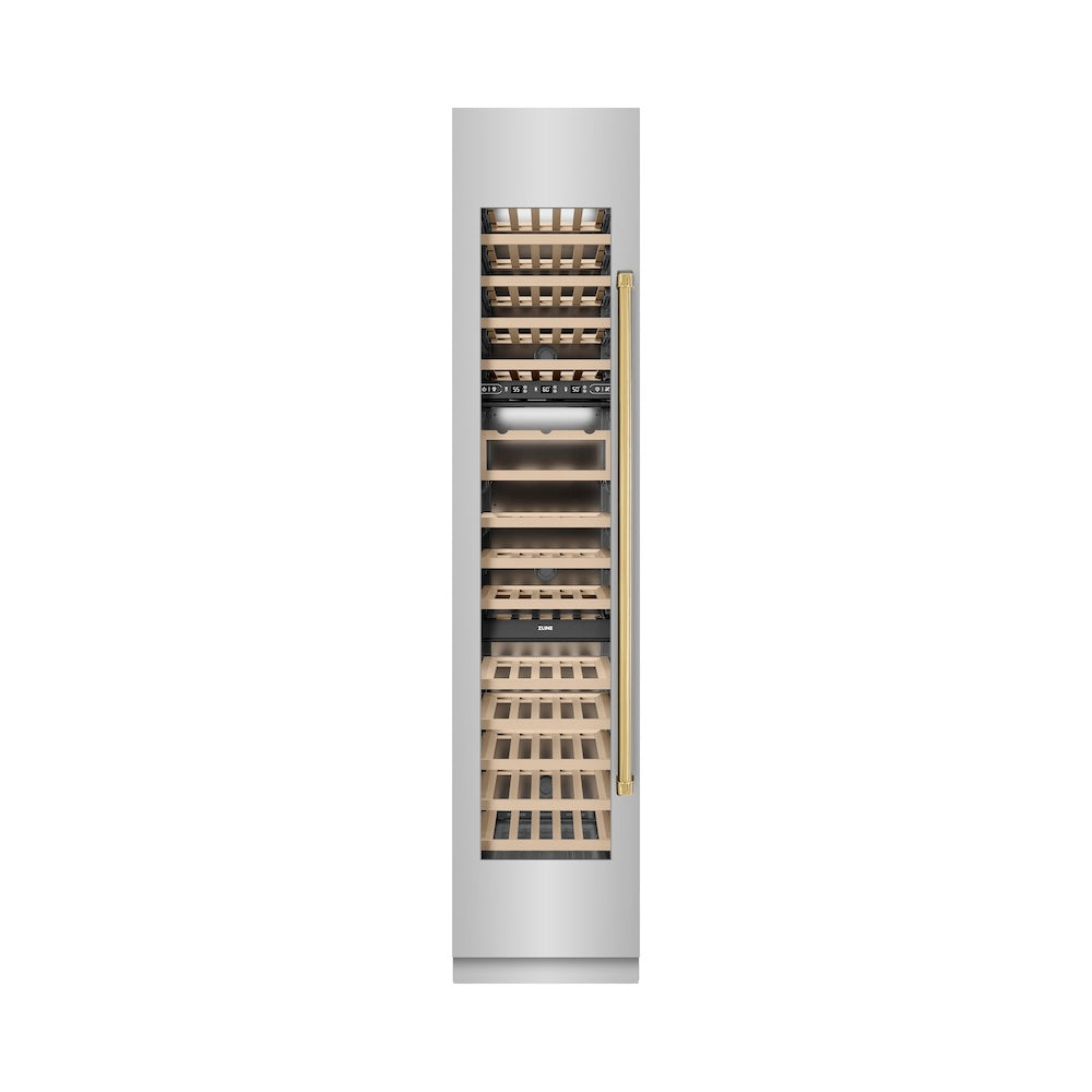 ZLINE Autograph 18 in. 9.0 cu. ft. Triple Zone 68 Bottle Hinge Column Wine Cooler In Stainless Steel With Accents - View 4 | Fridge.com