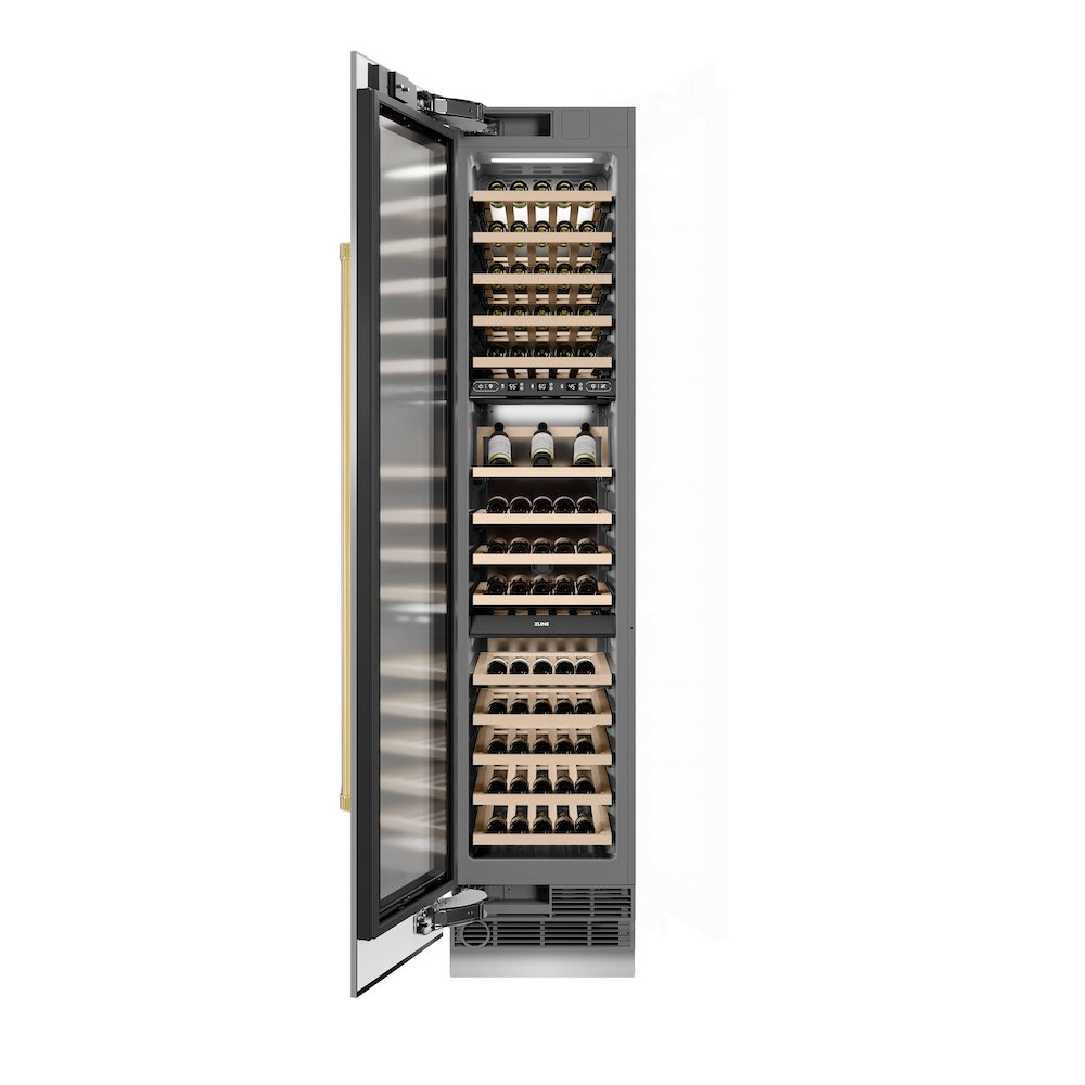 ZLINE Autograph 18 in. 9.0 cu. ft. Triple Zone 68 Bottle Hinge Column Wine Cooler In Stainless Steel With Accents - View 5 | Fridge.com