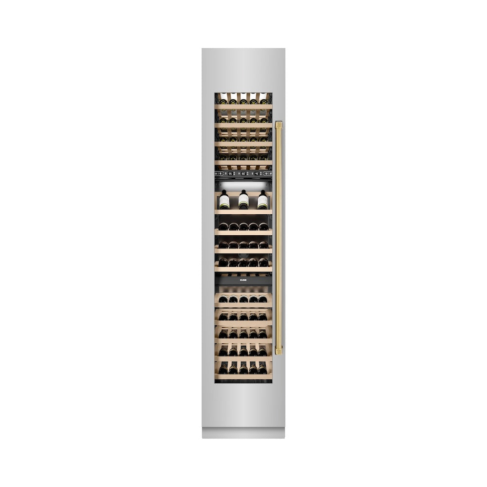 ZLINE Autograph 18 in. 9.0 cu. ft. Triple Zone 68 Bottle Hinge Column Wine Cooler In Stainless Steel With Accents - View 6 | Fridge.com