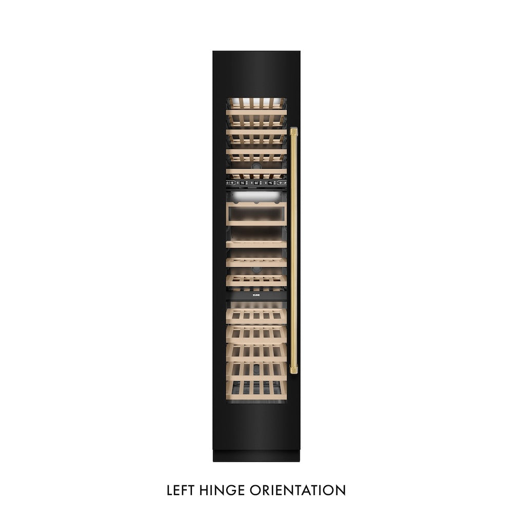 ZLINE Autograph 18 in. 9.0 cu. ft. Triple Zone 68 Bottle Hinge Column Wine Cooler In Black Stainless Steel With Accents - View 2 | Fridge.com