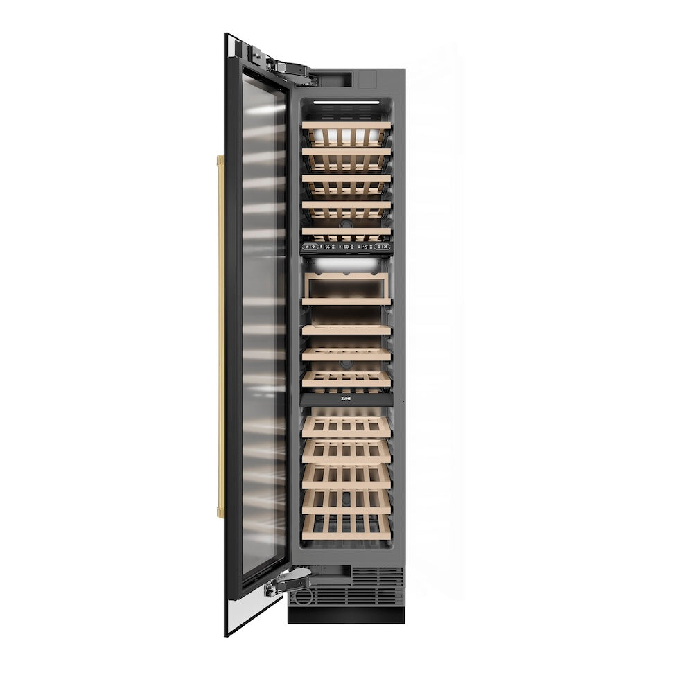 ZLINE Autograph 18 in. 9.0 cu. ft. Triple Zone 68 Bottle Hinge Column Wine Cooler In Black Stainless Steel With Accents - View 3 | Fridge.com