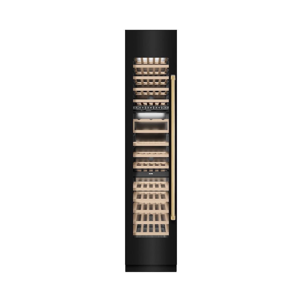 ZLINE Autograph 18 in. 9.0 cu. ft. Triple Zone 68 Bottle Hinge Column Wine Cooler In Black Stainless Steel With Accents - View 4 | Fridge.com