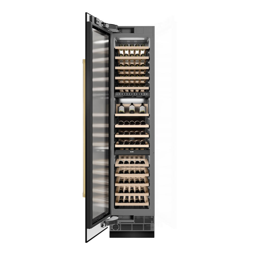 ZLINE Autograph 18 in. 9.0 cu. ft. Triple Zone 68 Bottle Hinge Column Wine Cooler In Black Stainless Steel With Accents - View 6 | Fridge.com
