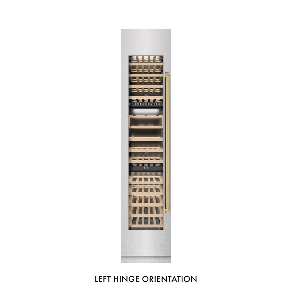 ZLINE Autograph Edition 18 in. 9.0 cu. ft. Triple Zone 68 Bottle Hinge Column Wine Cooler In Satin Stainless Steel With Accents - View 2 | Fridge.com