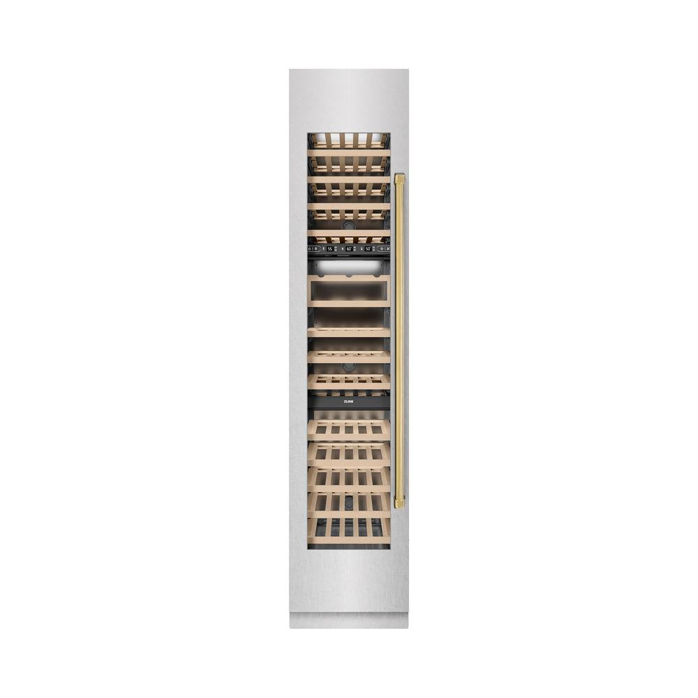 ZLINE Autograph Edition 18 in. 9.0 cu. ft. Triple Zone 68 Bottle Hinge Column Wine Cooler In Satin Stainless Steel With Accents - View 4 | Fridge.com