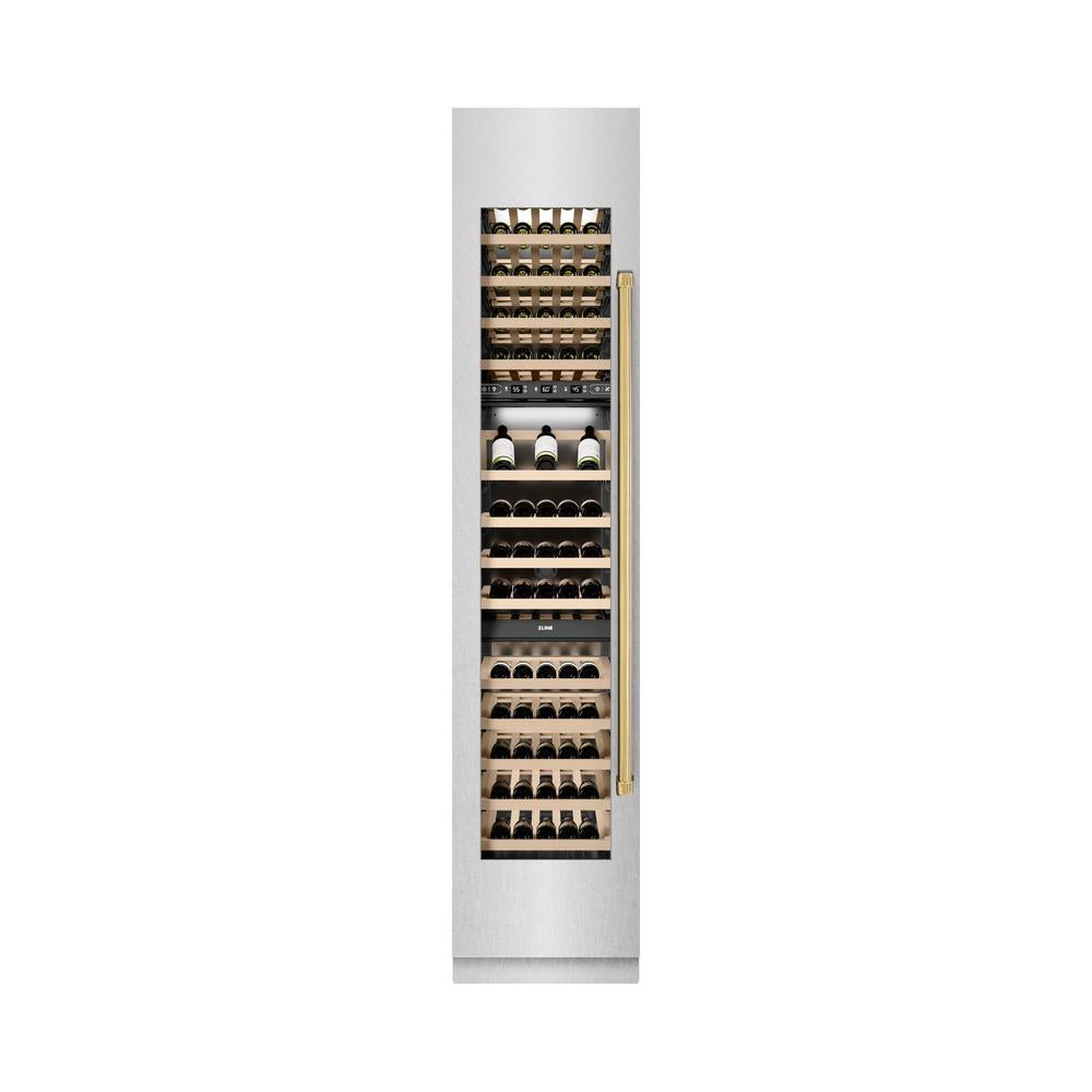 ZLINE Autograph Edition 18 in. 9.0 cu. ft. Triple Zone 68 Bottle Hinge Column Wine Cooler In Satin Stainless Steel With Accents - View 5 | Fridge.com