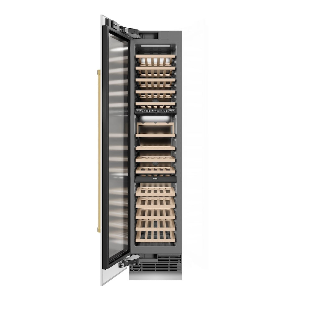 ZLINE Autograph 18 in. 9.0 cu. ft. Triple Zone 68 Bottle Hinge Column Wine Cooler In White Matte With Accents - View 3 | Fridge.com