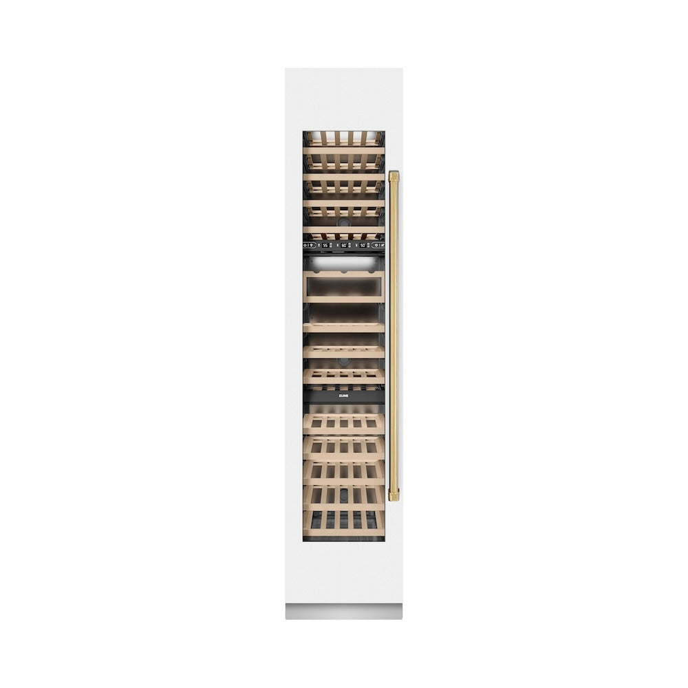 ZLINE Autograph 18 in. 9.0 cu. ft. Triple Zone 68 Bottle Hinge Column Wine Cooler In White Matte With Accents - View 4 | Fridge.com