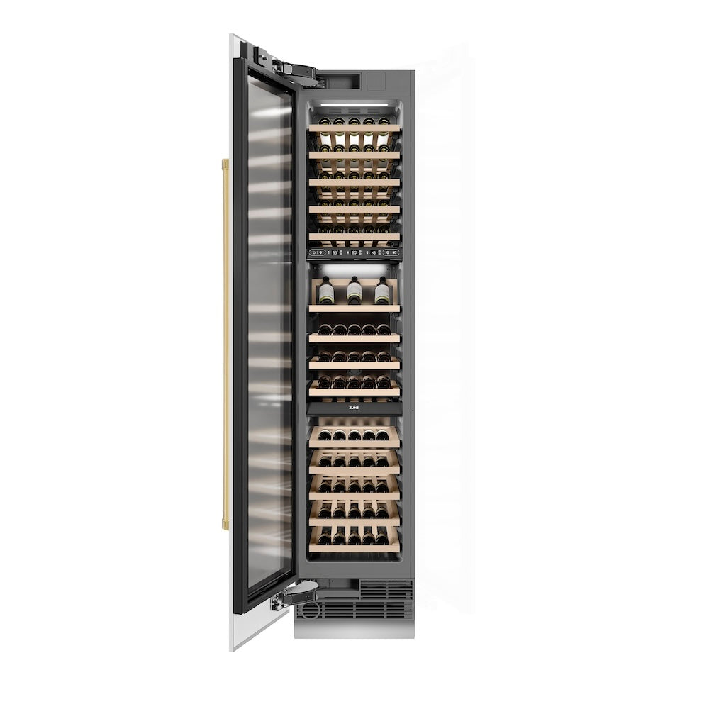 ZLINE Autograph 18 in. 9.0 cu. ft. Triple Zone 68 Bottle Hinge Column Wine Cooler In White Matte With Accents - View 6 | Fridge.com