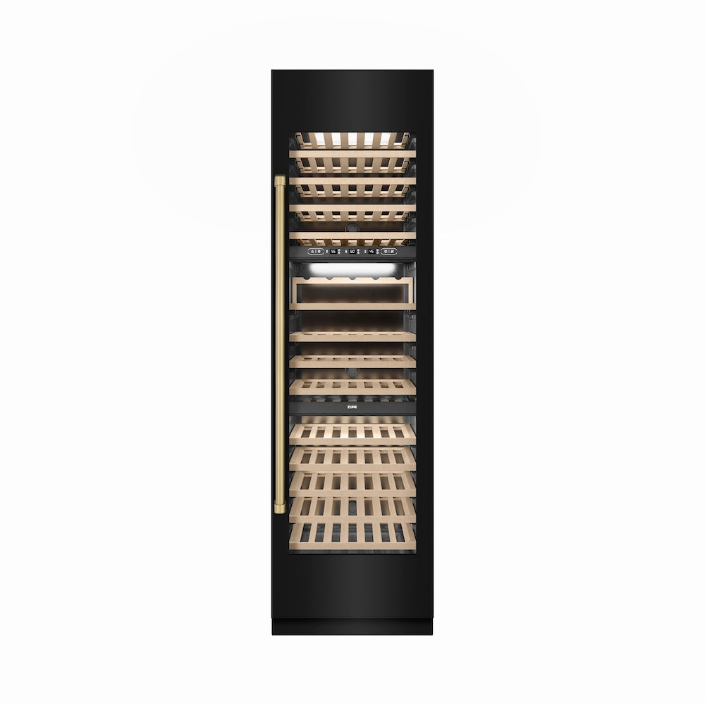 ZLINE Autograph 24 in. 12.4 cu. ft. Triple Zone 100 Bottle Column Wine Cooler In Stainless Steel Accents - View 2 | Fridge.com