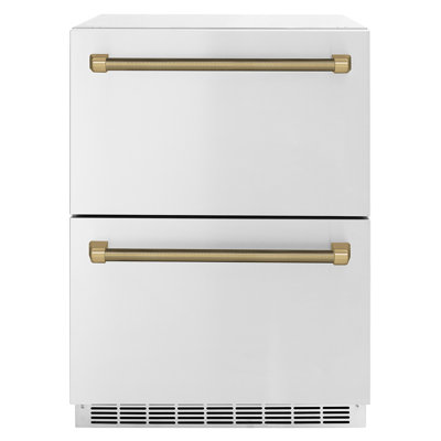 ZLINE Autograph 24 in. Touchstone Refrigerator Drawer with Steel Doors & Bronze Helix Handles — FIN-0018608 | Fridge.com