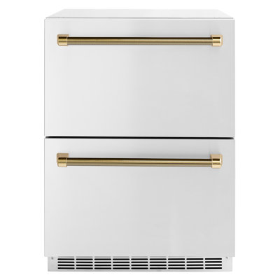 ZLINE Autograph 24 in. Touchstone Refrigerator Drawer with Steel Doors & Gold Helix Handles — FIN-0020079 | Fridge.com