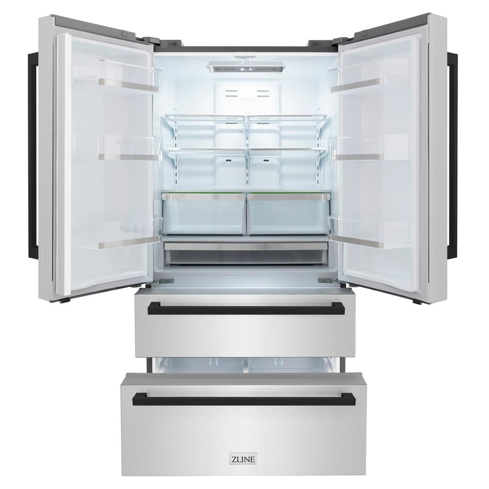 ZLINE Autograph Edition 36 in. 22.5 cu. ft. Counter-Depth French Door Refrigerator With Ice Maker In Fingerprint-Resistant Stainless Steel With Matte - View 3 | Fridge.com