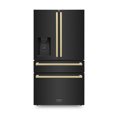 ZLINE Autograph Edition 36 in. 21.6 cu. ft. Counter-Depth French Door Refrigerator with Water and Ice Dispenser in Fingerprint-Resistant Black Stainle | Fridge.com