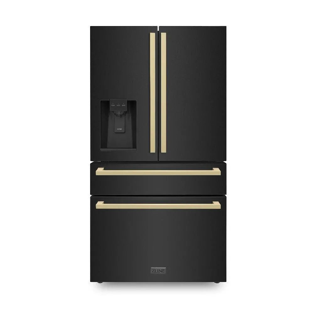 ZLINE Autograph Edition 36 in. 21.6 cu. ft. Counter-Depth French Door Refrigerator With Water And Ice Dispenser In Fingerprint-Resistant Black Stainle - View 2 | Fridge.com