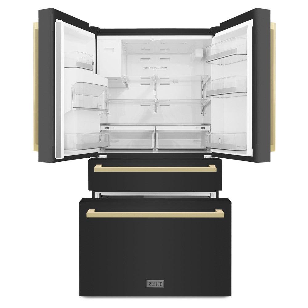 ZLINE Autograph Edition 36 in. 21.6 cu. ft. Counter-Depth French Door Refrigerator With Water And Ice Dispenser In Fingerprint-Resistant Black Stainle - View 3 | Fridge.com