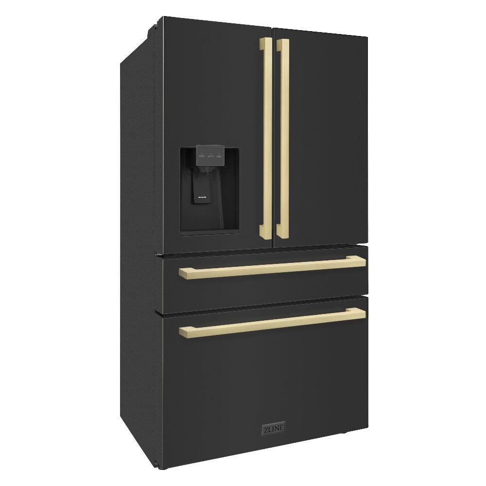 ZLINE Autograph Edition 36 in. 21.6 cu. ft. Counter-Depth French Door Refrigerator With Water And Ice Dispenser In Fingerprint-Resistant Black Stainle - View 5 | Fridge.com