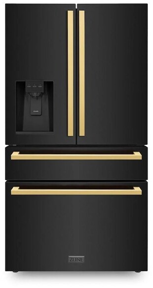ZLINE Autograph Edition 36 in. 21.6 cu. ft. Counter-Depth French Door Refrigerator with Water and Ice Dispenser in Fingerprint-Resistant Black Stainle | Fridge.com