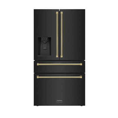 ZLINE Autograph 36 in. 21.6 cu. ft. Counter-Depth French Door Refrigerator with Water and Ice Dispenser in Fingerprint-Resistant Black Stainless Steel | Fridge.com