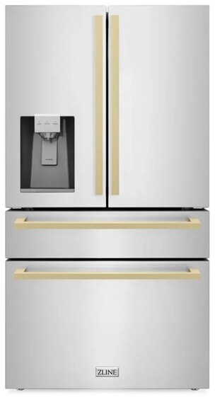 ZLINE Autograph Edition 36 in. 21.6 cu. ft. Counter-Depth French Door Refrigerator with Water and Ice Dispenser in Fingerprint-Resistant Stainless Ste | Fridge.com