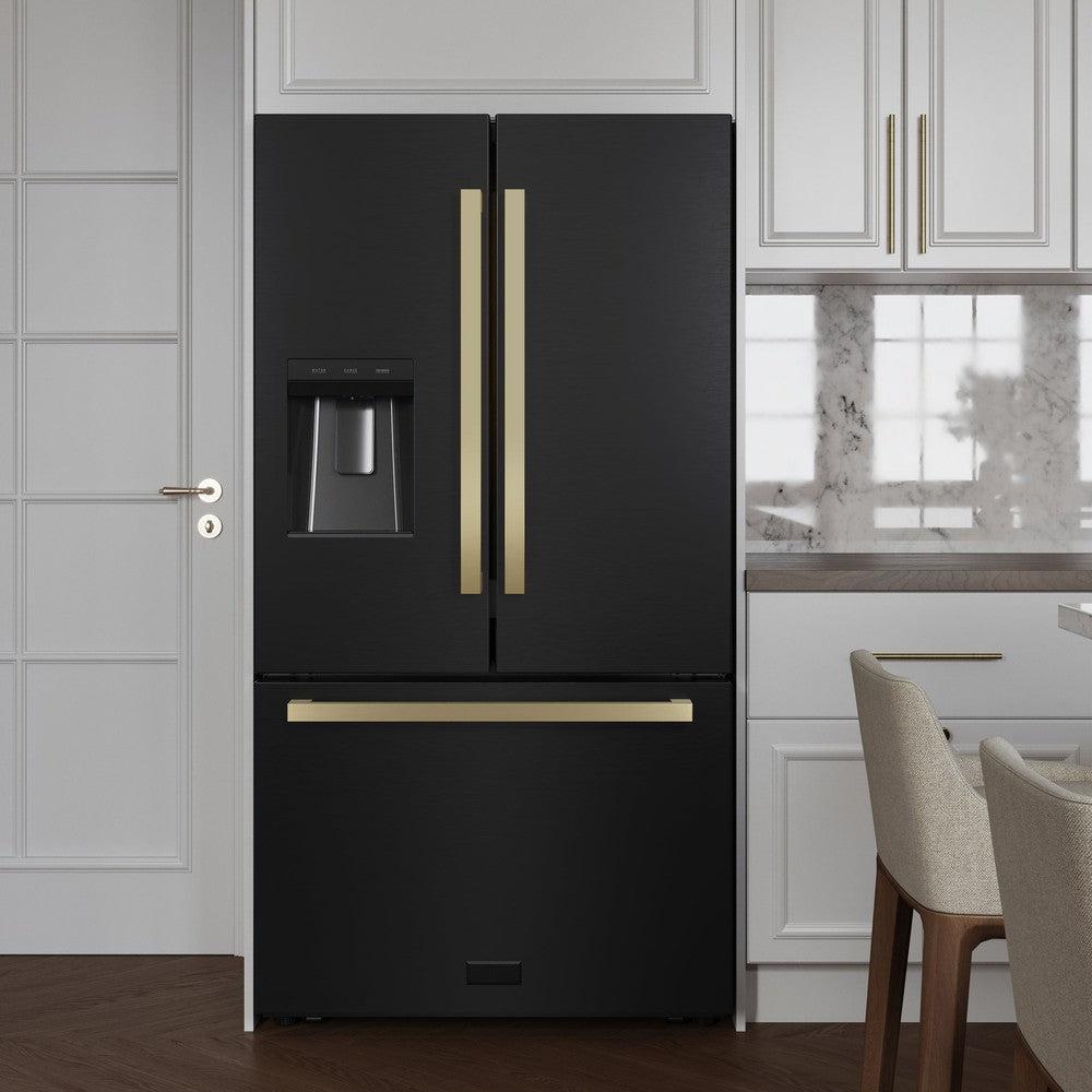 ZLINE Autograph Edition 36 in. 28.9 cu. ft. Standard-Depth French Door External Water Dispenser Refrigerator With Dual Ice Maker In Fingerprint-Resist - View 3 | Fridge.com