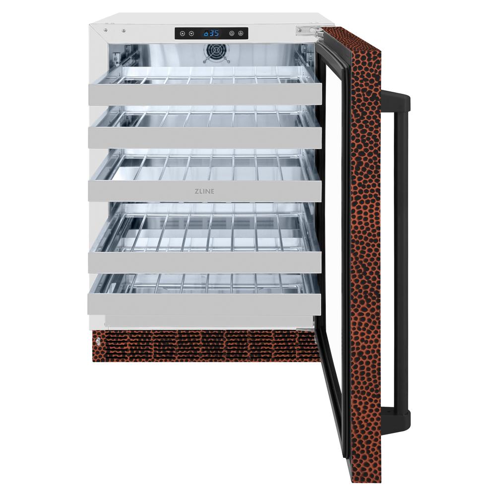 ZLINE 24 in. Touchstone Dual Zone 44 Bottle Wine Cooler With Hand Hammered Copper Glass Door - View 3 | Fridge.com