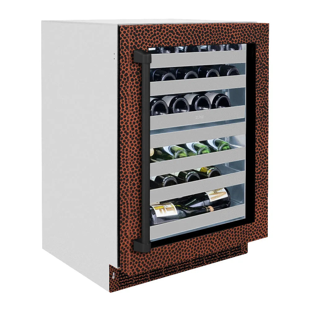 ZLINE 24 in. Touchstone Dual Zone 44 Bottle Wine Cooler With Hand Hammered Copper Glass Door - View 4 | Fridge.com