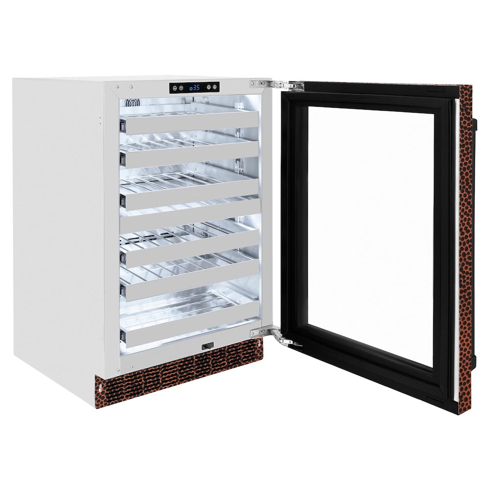 ZLINE 24 in. Touchstone Dual Zone 44 Bottle Wine Cooler With Hand Hammered Copper Glass Door - View 5 | Fridge.com