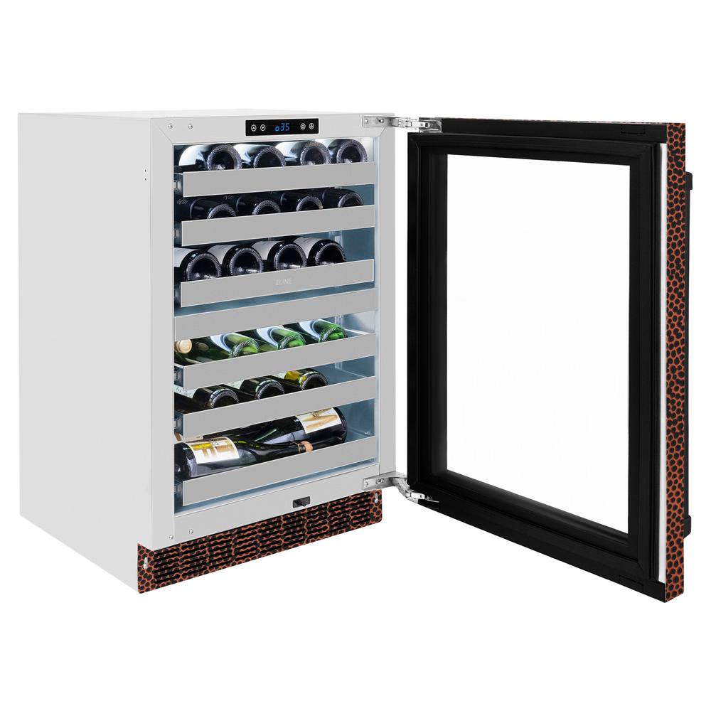 ZLINE 24 in. Touchstone Dual Zone 44 Bottle Wine Cooler With Hand Hammered Copper Glass Door - View 6 | Fridge.com