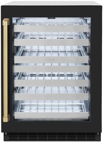 ZLINE Autograph Edition 24 in. Touchstone Dual Zone 44 Bottle Wine Cooler with Black Matte Glass Door and Handle | Fridge.com
