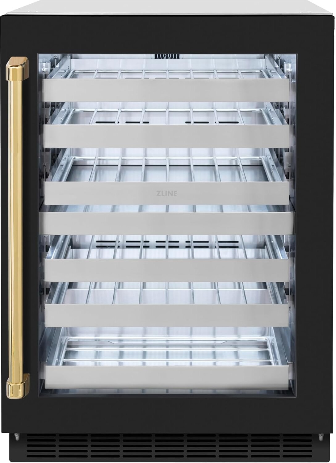 ZLINE Autograph Edition 24 in. Touchstone Dual Zone 44 Bottle Wine Cooler with Black Matte Glass Door and Handle | Fridge.com