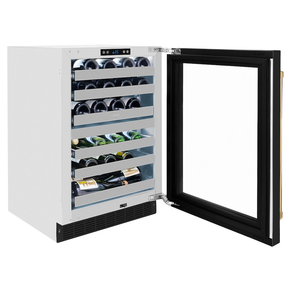 ZLINE Autograph Edition 24 in. Touchstone Dual Zone 44 Bottle Wine Cooler With Black Matte Glass Door And Handle - View 6 | Fridge.com