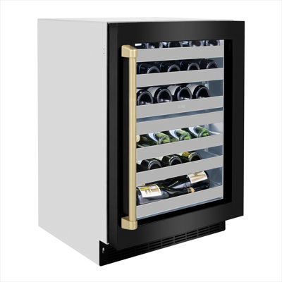 ZLINE Autograph Edition 24 in. Touchstone Dual Zone 44 Bottle Wine Cooler with Black Stainless Steel Glass Door and Handle | Fridge.com