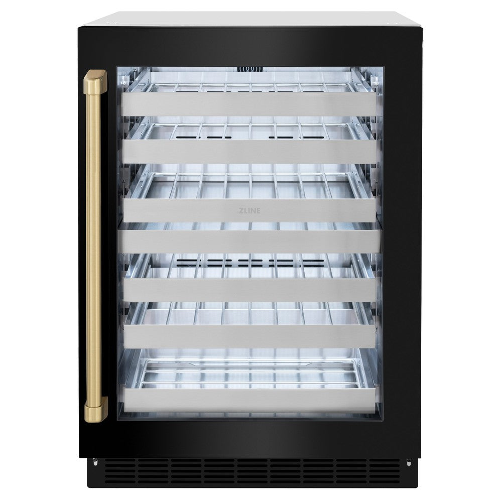 ZLINE Autograph Edition 24 in. Touchstone Dual Zone 44 Bottle Wine Cooler With Black Stainless Steel Glass Door And Handle - View 2 | Fridge.com