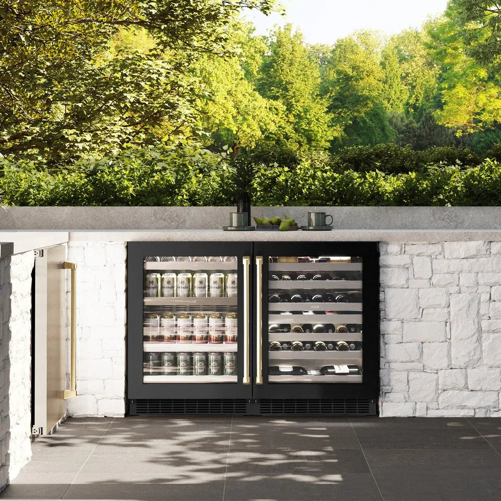 ZLINE Autograph Edition 24 in. Touchstone Dual Zone 44 Bottle Wine Cooler With Black Stainless Steel Glass Door And Handle - View 3 | Fridge.com
