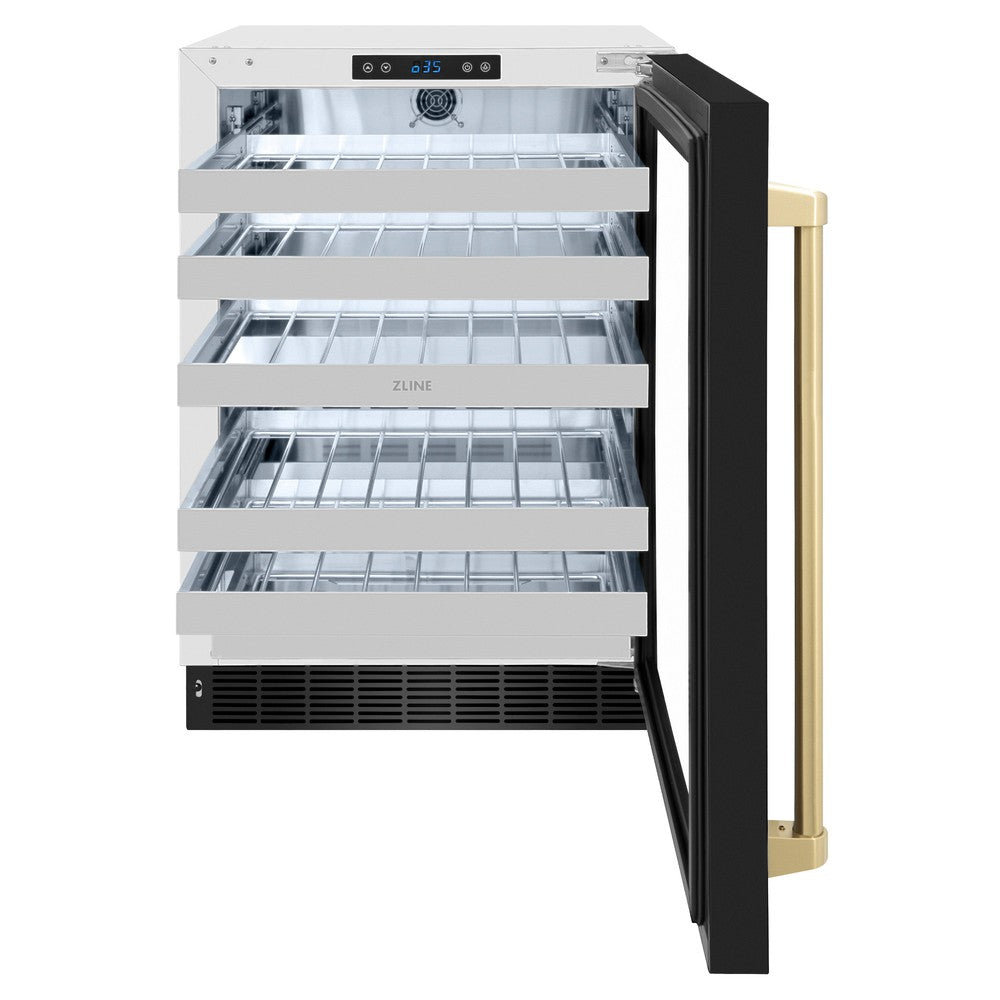 ZLINE Autograph Edition 24 in. Touchstone Dual Zone 44 Bottle Wine Cooler With Black Stainless Steel Glass Door And Handle - View 4 | Fridge.com