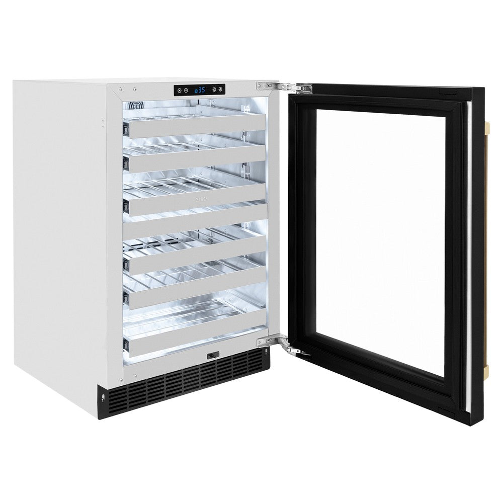 ZLINE Autograph Edition 24 in. Touchstone Dual Zone 44 Bottle Wine Cooler With Black Stainless Steel Glass Door And Handle - View 6 | Fridge.com