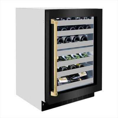 ZLINE Autograph Edition 24 in. Touchstone Dual Zone 44 Bottle Wine Cooler with Black Stainless Steel Glass Door and Handle | Fridge.com
