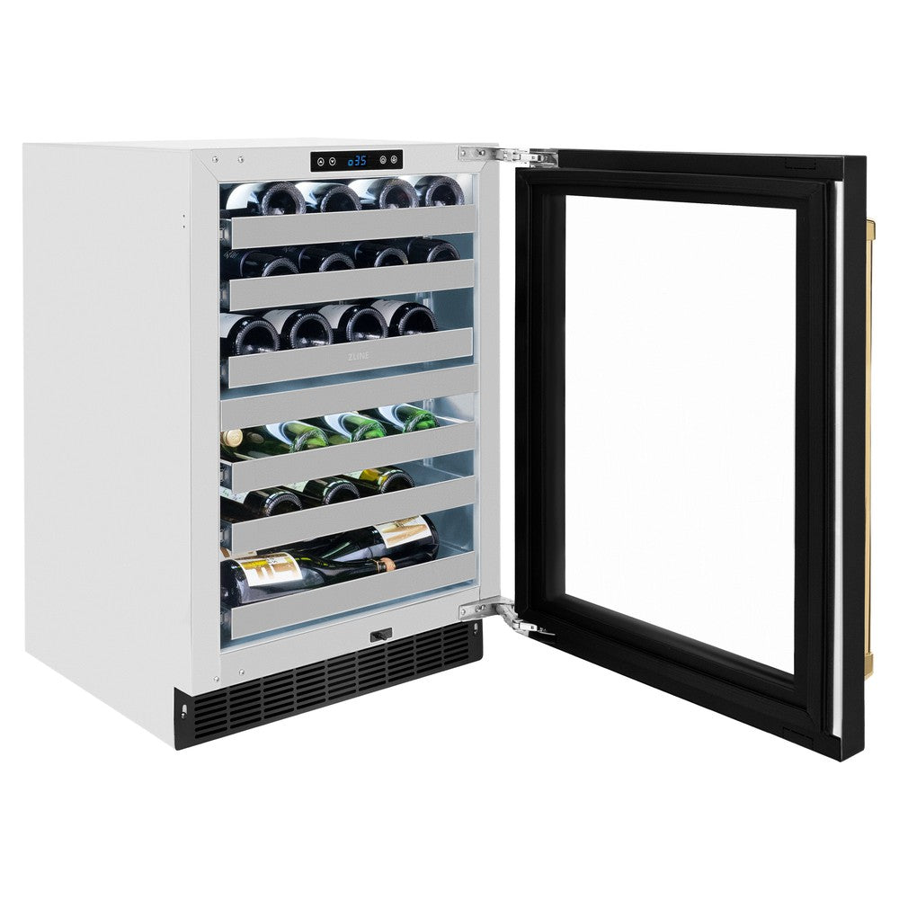 ZLINE Autograph Edition 24 in. Touchstone Dual Zone 44 Bottle Wine Cooler With Black Stainless Steel Glass Door And Handle - View 5 | Fridge.com