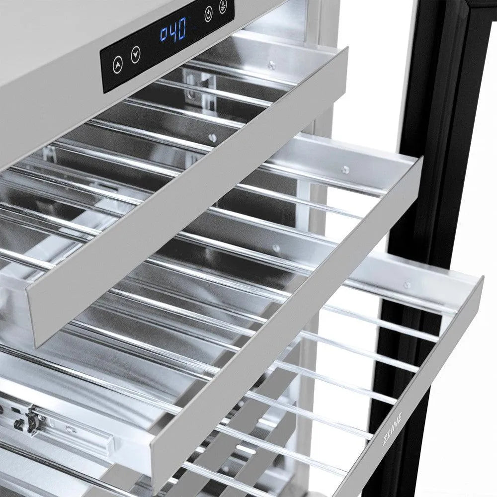 ZLINE Autograph Edition 24 in. Touchstone Dual Zone 44 Bottle Wine Cooler With Stainless Steel Glass Door And Champagne Bronze Handle (Rwdoz-Gs-24-Cb) - View 4 | Fridge.com
